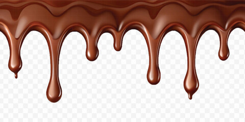 realistic dark liquid  chocolate dripping and flowing down from the top, isolated on white background