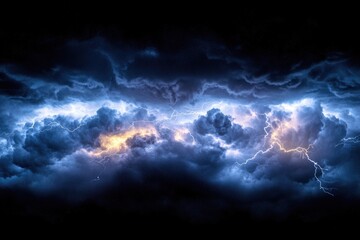 Fototapeta premium A dark sky with a stormy atmosphere. The clouds are dark and the sky is filled with lightning