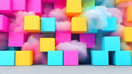 Obraz premium Colorful Cubes with Clouds in an Abstract Background Display