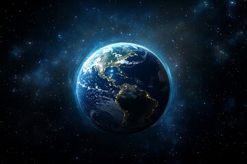 Earth From Space View with City Lights in Night Transparent Background