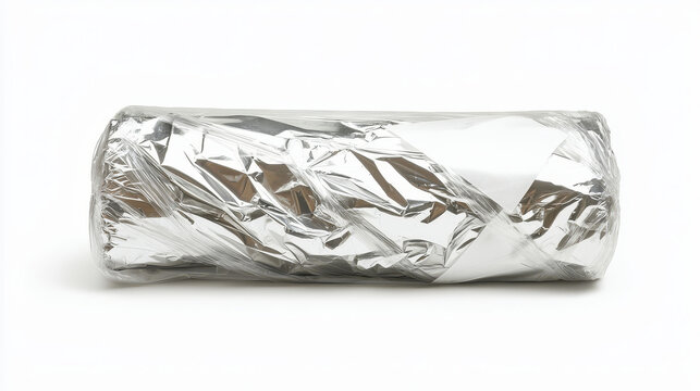 Shiny aluminum foil roll wrapped tightly, ideal for cooking and food storage, showcasing its reflective surface and versatility
