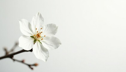 Fototapeta premium Delicate white blossom against pure white backdrop, botanical illustration, simple, petal