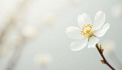 Obraz premium Delicate white blossom against pure white backdrop, gentle, serene