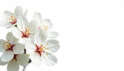 Fototapeta premium Delicate white blossoms against a stark white background, serenity, wallpaper