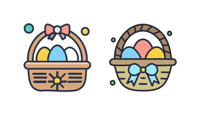 Fototapeta premium Cute Easter Basket Clipart – Colorful Eggs in Baskets with Bows