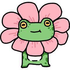 Cartoon Cute Frog With Flower On His Head