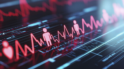 Digital heartbeat monitor displaying vital signs with red graphics, symbolizing health and medical technology