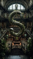 Enigmatic Serpent Sculpture in a Grand Hall A