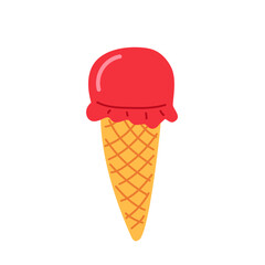 Bright red ice cream cone with a crispy waffle cone and smooth texture in a minimal style