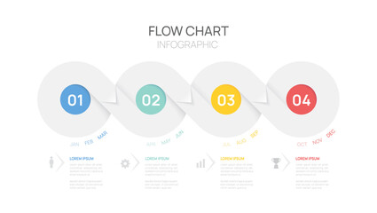 Infographic flow chart arrow business template with icons and 4 options or steps vector design.