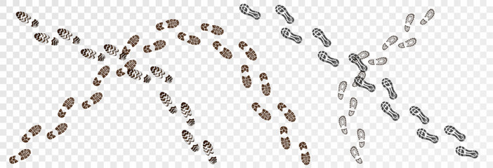 A set of human footprints, shoe prints and palm prints. Collection of vector prints of feet, hands, shoes on transparent background png.	
