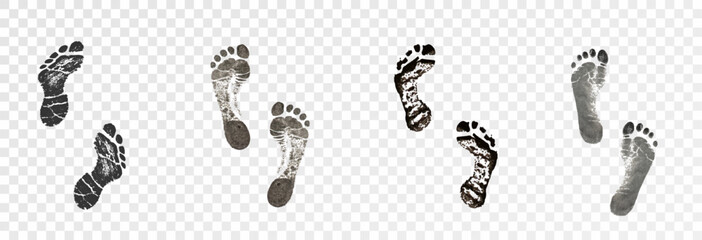 A set of human footprints, shoe prints and palm prints. Collection of vector prints of feet, hands, shoes on transparent background png.	
