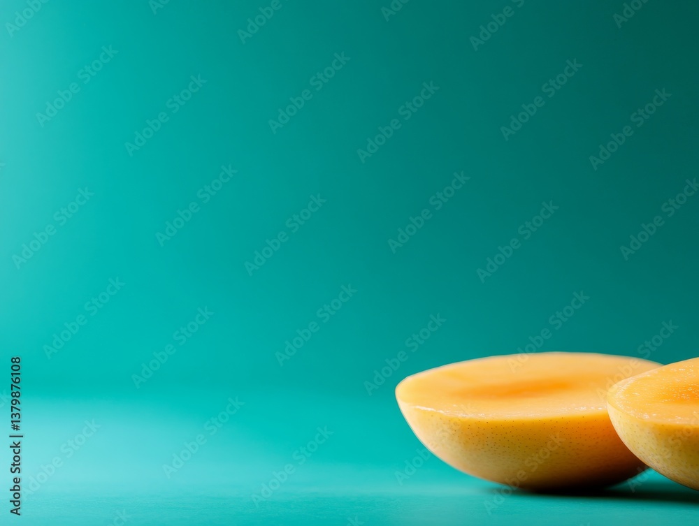Aufkleber two yellow bowls filled with a smooth substance are placed on a turquoise surface, creating a vibran