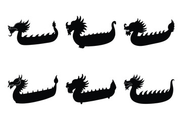 Traditional Dragon Boat Silhouettes Asian Cultural Symbol. Chinese Festival dragon vector art illustration