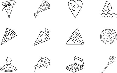 Cute Pizza Slice Icons Food, Cartoon, Delivery, Design, Menu