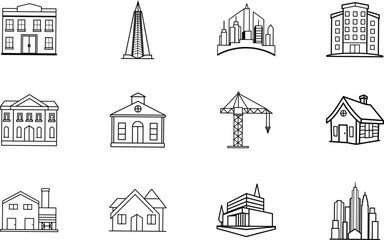 Building Icons Cityscape, Architecture, Houses, Skyscrapers, Construction