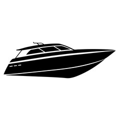 Black and white vector illustration of a luxury yacht on the water