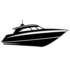 Black and white vector illustration of a luxury yacht on the water