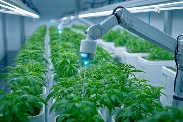 An automated system nurturing healthy green plants in a modern indoor garden.