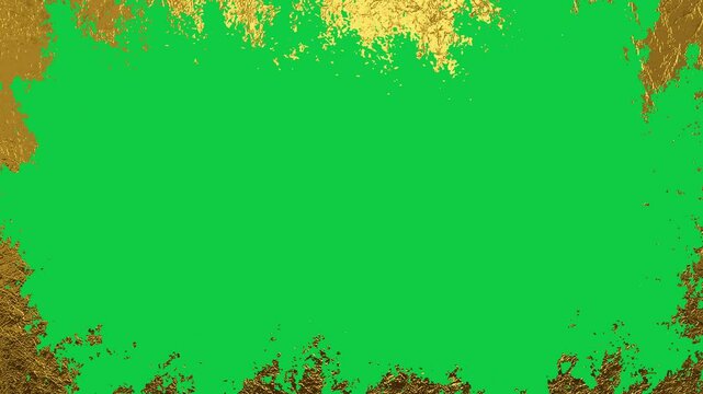 golden grunge border frame brush stroke isolated on green backgrond animation,chroma key gold luxury overlay motion design element