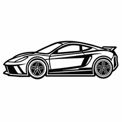 Fototapeta premium Black sports car and classic black and white car isolated on a white background