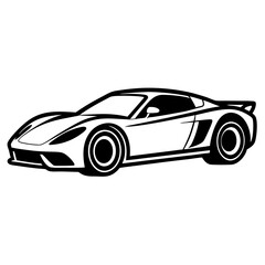 Fototapeta premium Black sports car and classic black and white car isolated on a white background