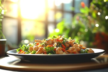 Traditional Chinese Platter with Kung Pao Chicken and Greens (AI Image)
