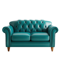 Fototapeta premium Bright teal leather loveseat on transparent background