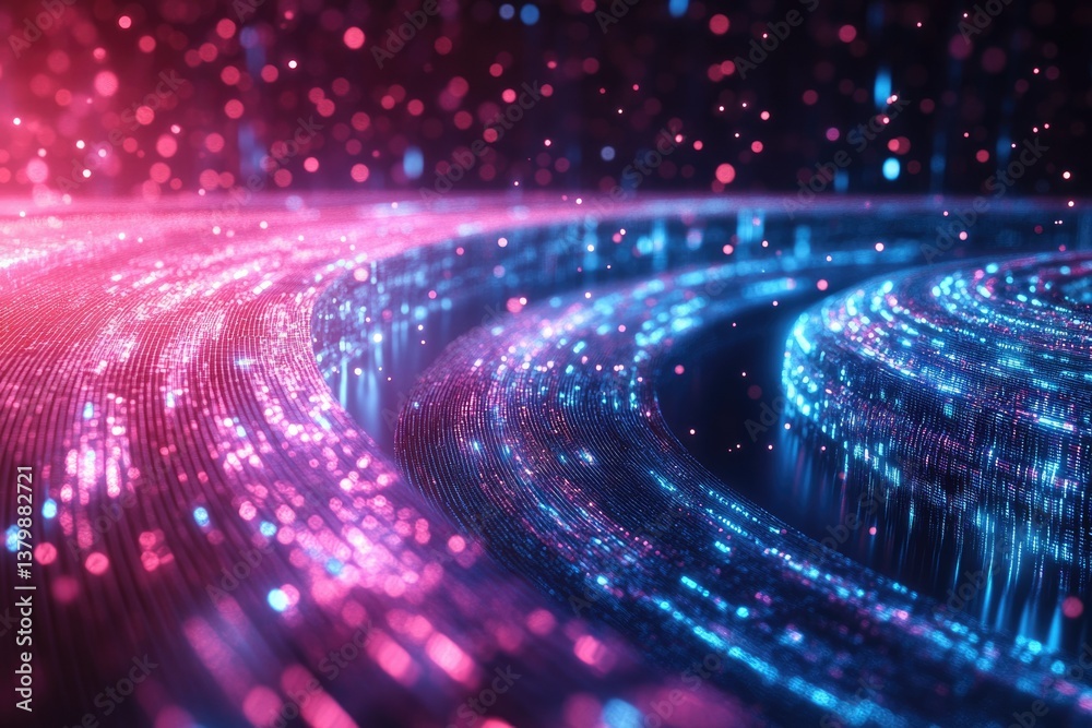 Fototapete abstract flowing data streams with red and blue glowing lights create a futuristic technology vibe.