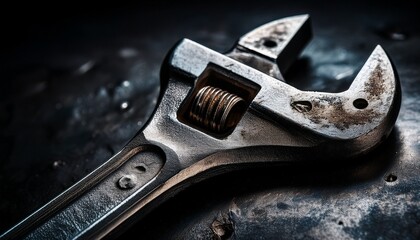 adjustable wrench on a dark background