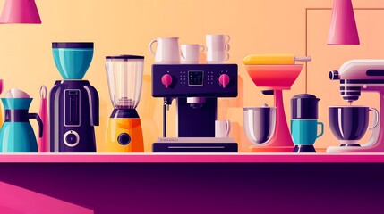 Modern Minimalist Kitchen Utensils and Plants Illustration