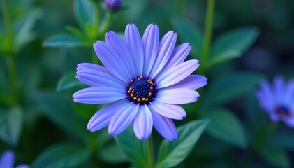 Fototapeta premium Blue osteospermum daisy flower with vibrant color and delicate petals, perfect for any floral design project, blue, flower