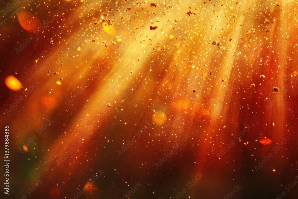 Aufkleber Golden sunlight streams through a dusty, hazy atmosphere, creating an ethereal and enchanting abstract scene with sparkling particles.