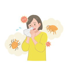 ハウスダストによるアレルギー症状に苦しむ女性