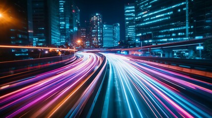 Fototapeta premium Neon City Highway Lights at Night