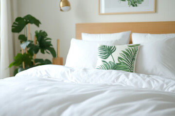 White bed sheets creating relaxing atmosphere in modern bedroom