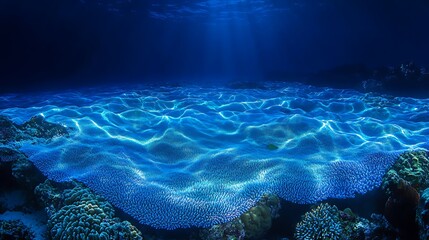 Fototapeta premium Underwater scene showing sunlight dancing on a coral reef