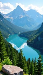 Obraz premium Breathtaking view of the Laurentides landscape in the Charlevoix region, featuring majestic mountains, lush forests, and a serene lake, Charlevoix, region