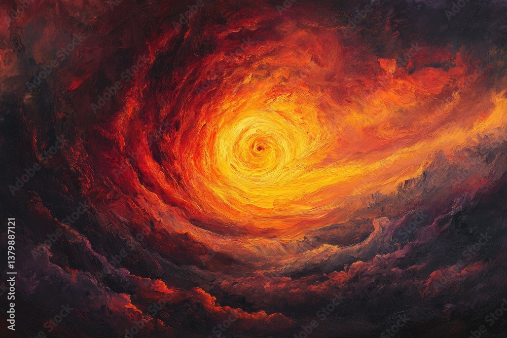 Aufkleber fiery vortex painting depicting a swirling abstract sky with intense colors and a central bright, sp