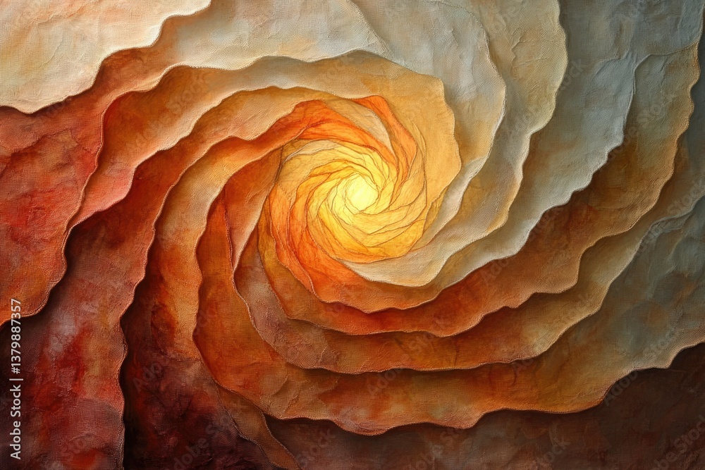 Aufkleber Abstract spiral of textured layers in earthy tones, converging towards a bright, central light source, creating a mesmerizing vortex.