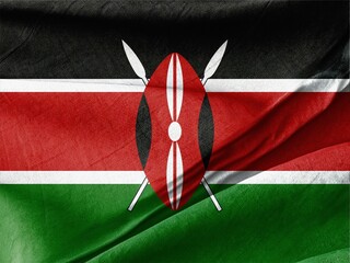 Waved Textured Flag of kenya with crossed spears and a shield on top Symbolizing National Identity and Unity