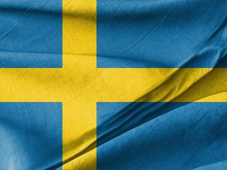 Waved Textured A close up of a swedish flag with a yellow cross on it Symbolizing National Identity and Unity