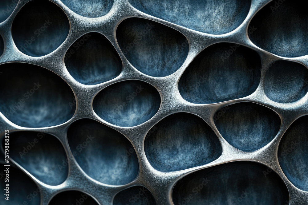Poster abstract organic cell structure with metallic veins over a blue, textured backdrop creates a modern 