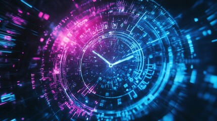 Fototapeta premium Cyberpunk Clock Neon Time Tunnel