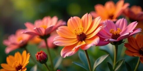 Close-up photo of vibrant, blooming flowers in a garden,  colorful,  freshness