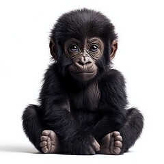 Naklejka premium Cute gorilla baby sitting on plain surface white background high resolution picture