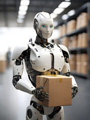 Robot working in a factory , Robots working in a warehouse