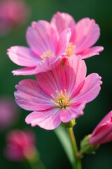 Obraz premium Close-up macro shot of delicate pink mallow flowers in full bloom, showcasing intricate petals and vibrant colors, macro, flowers