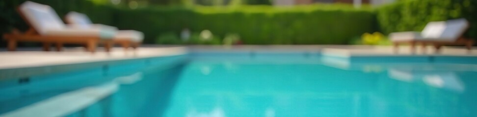 Close-up of pool edge with blurred backyard in background,  vacation,  summer