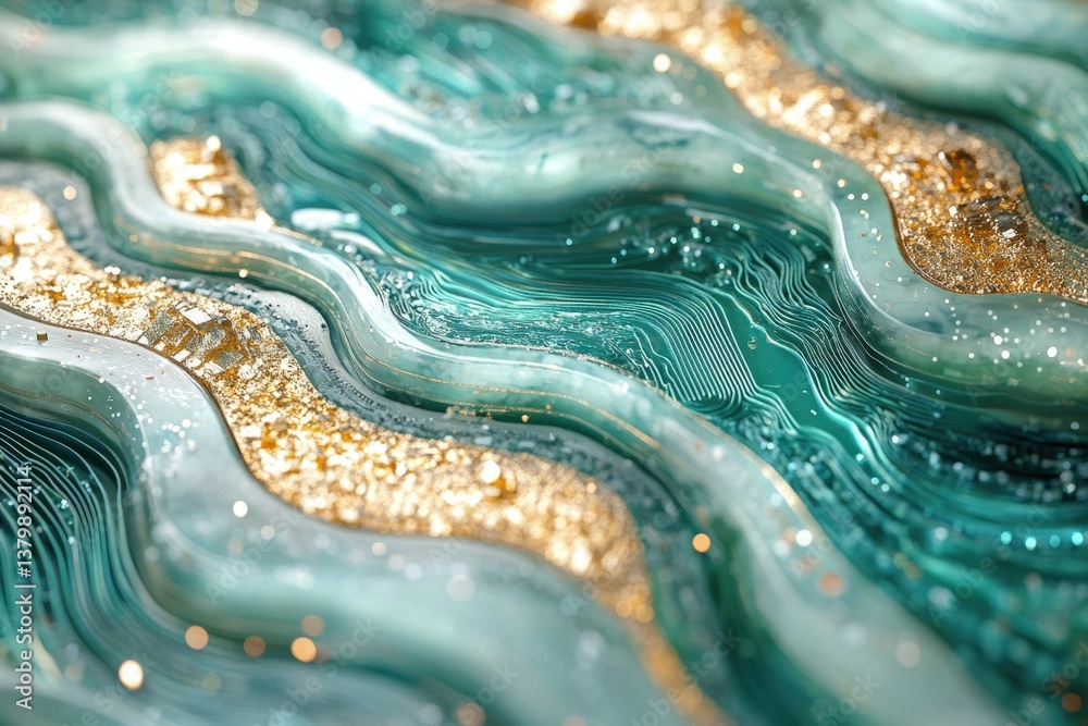 Leinwandbilder an abstract artistic image featuring flowing teal and gold lines reminiscent of circuitry with spark